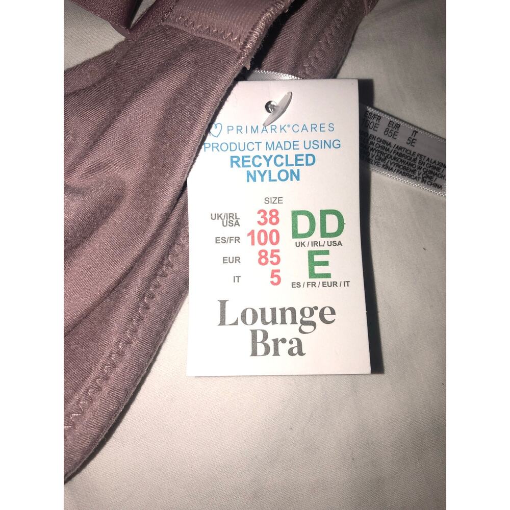Lounge Bra Size 38DD Primark T-Shirt Padded Mocha Purple Wire Free New - Picture 4 of 6